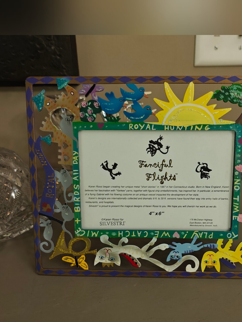 Vintage Silvestri Karen Rossi "Fanciful Flights" Royal Hunting Quirky Cat Frame